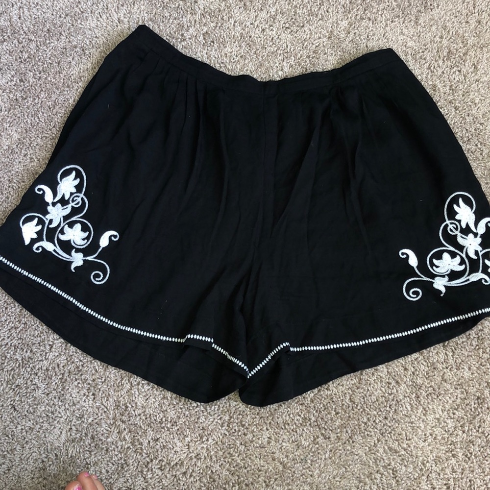 High waisted Black Flowy Embroidered Shorts